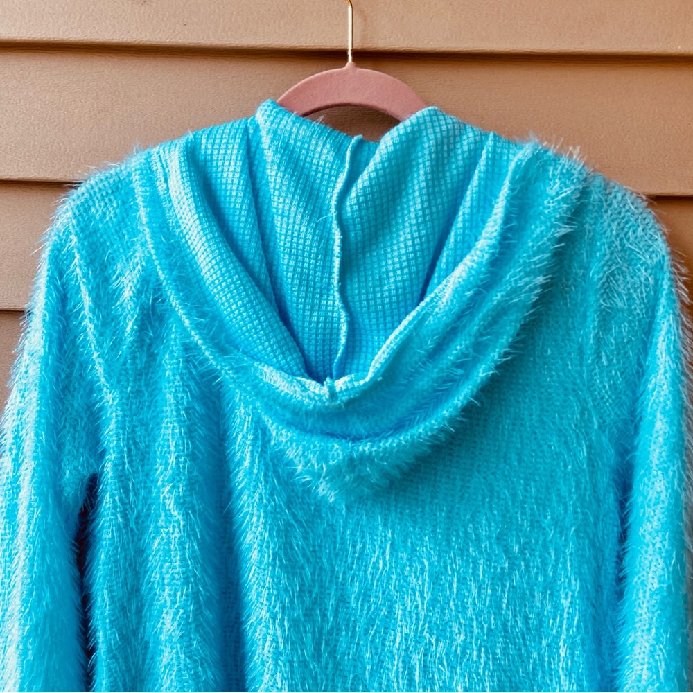 NWOT Sz-XL Girls Soft & Fuzzy w/Pockets House Coat/Day Robe, Bright Blue/Green - Picture 7 of 16